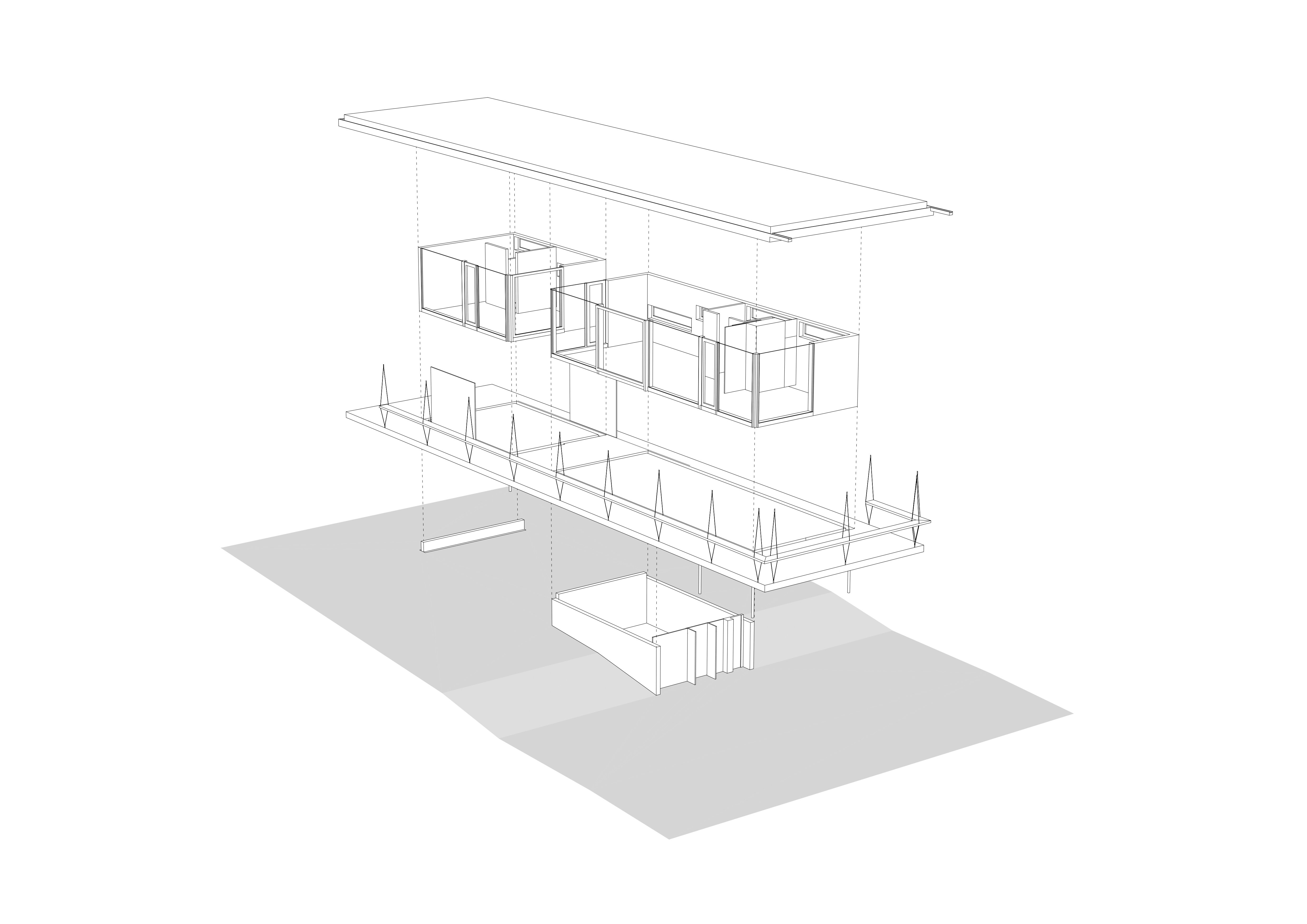 Axonometrie Haus B-B / Bocksdorf / Burgenland