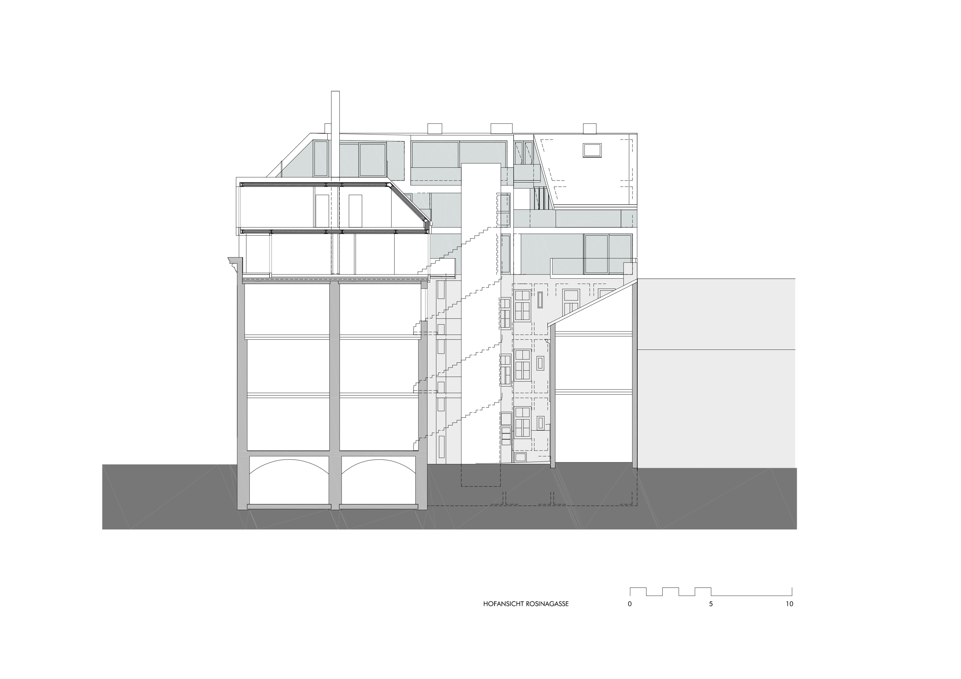 Schnittplan Dachaufbau Grangasse / Wien 15